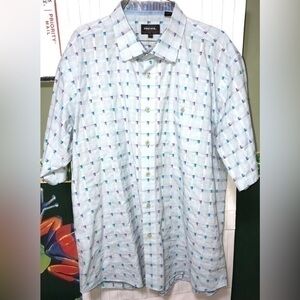 💠cotton REEL blue short sleeve cotton Button down w/ pattern